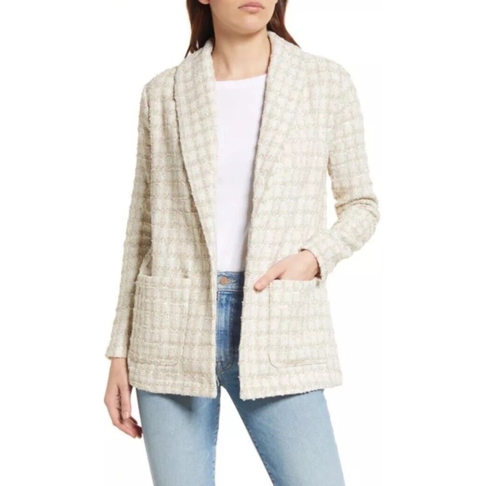 BB Dakota Steve Madden Geek Chic Blazer Tan White Plaid Small BM12682N